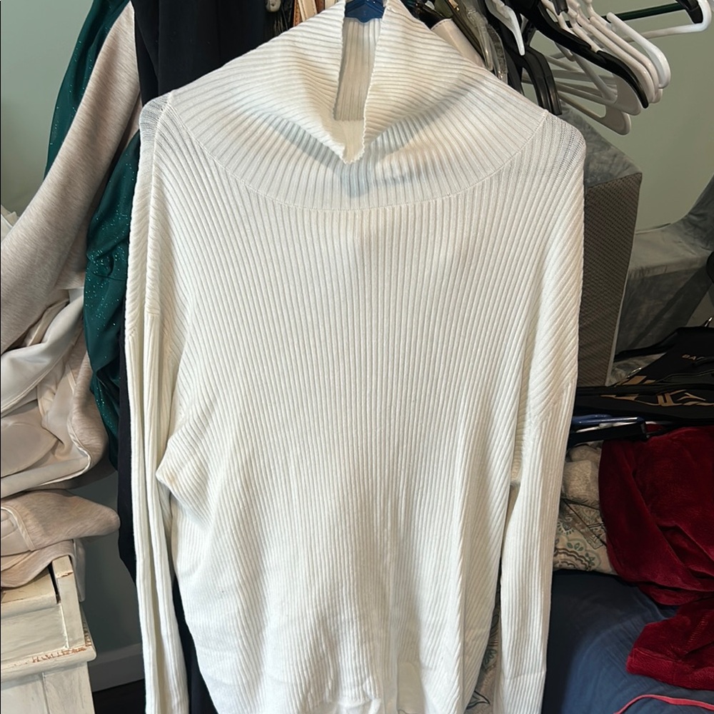 Time and Tru White Cowl Neck Sweater Ribbed Knit